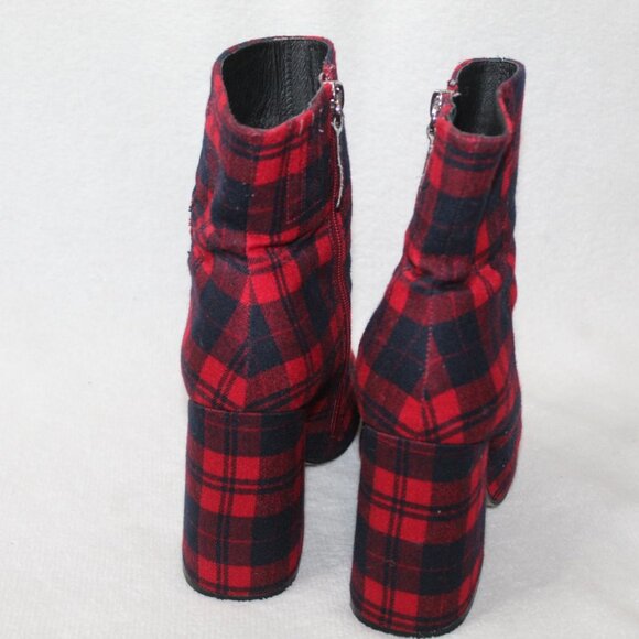 Alias Mae women's booties size 39 red tartan plaid block heel pointed toe zip up - Picture 4 of 9